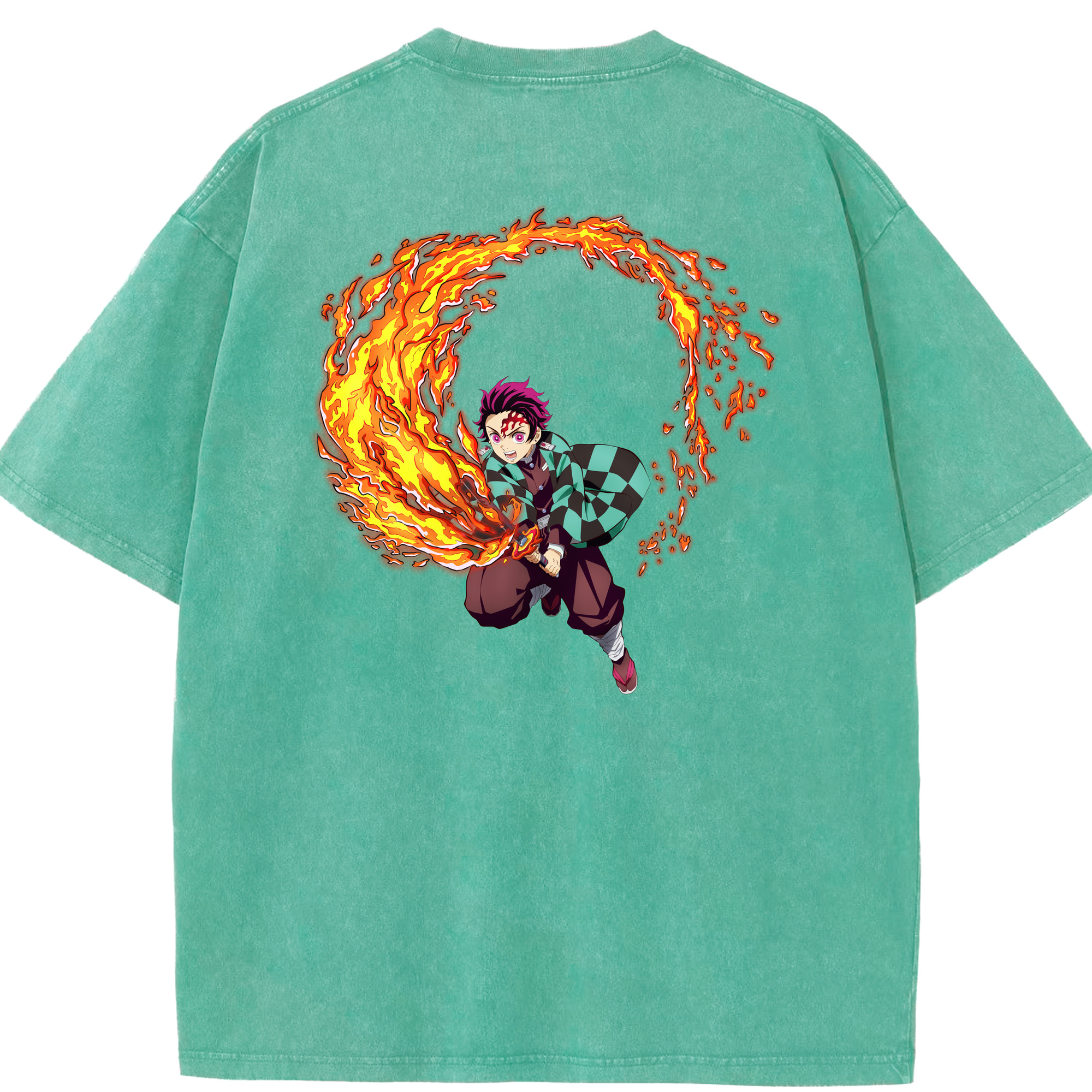 （画像用） 鬼滅の刃 竈門 炭治郎／かまど たんじろう Kamado Tanjirou 綿100% ヴィンテージ風 半袖Tシャツ（背面プリント）